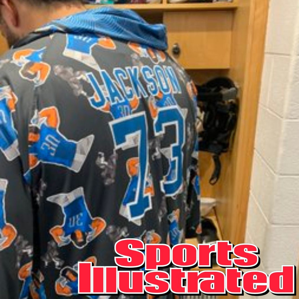 Jonah Jackson wearing a Plover Robe in the Lions locker room